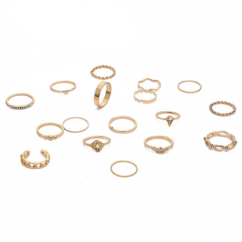 Gold 17 Piece Set Micro Diamond Pearl Set Ring Female