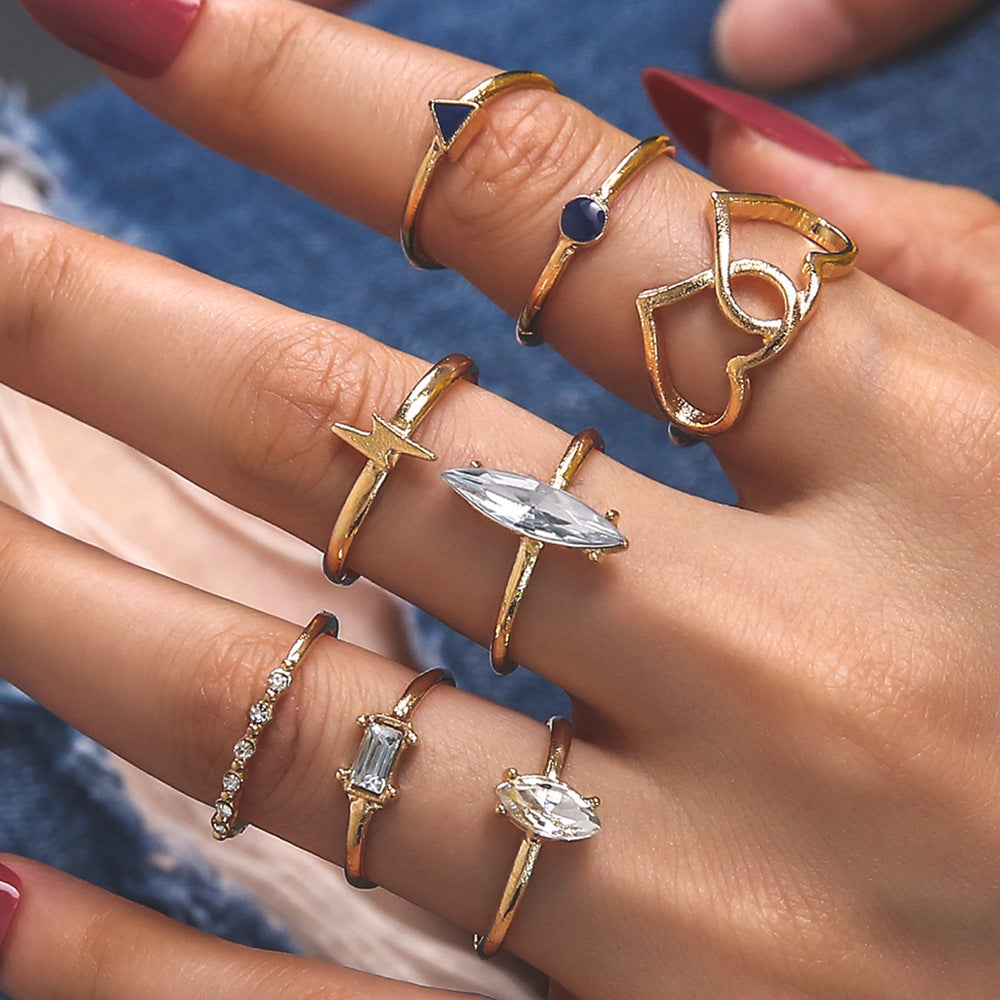 Zircon Ring Bohemian Love Lightning 8-Piece Set Ring Girl