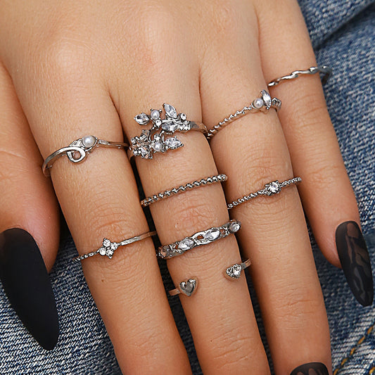 This Ring Combination 9 Sets Of Moon, Star, Leaf, Love, Diamond Joint Ring Set