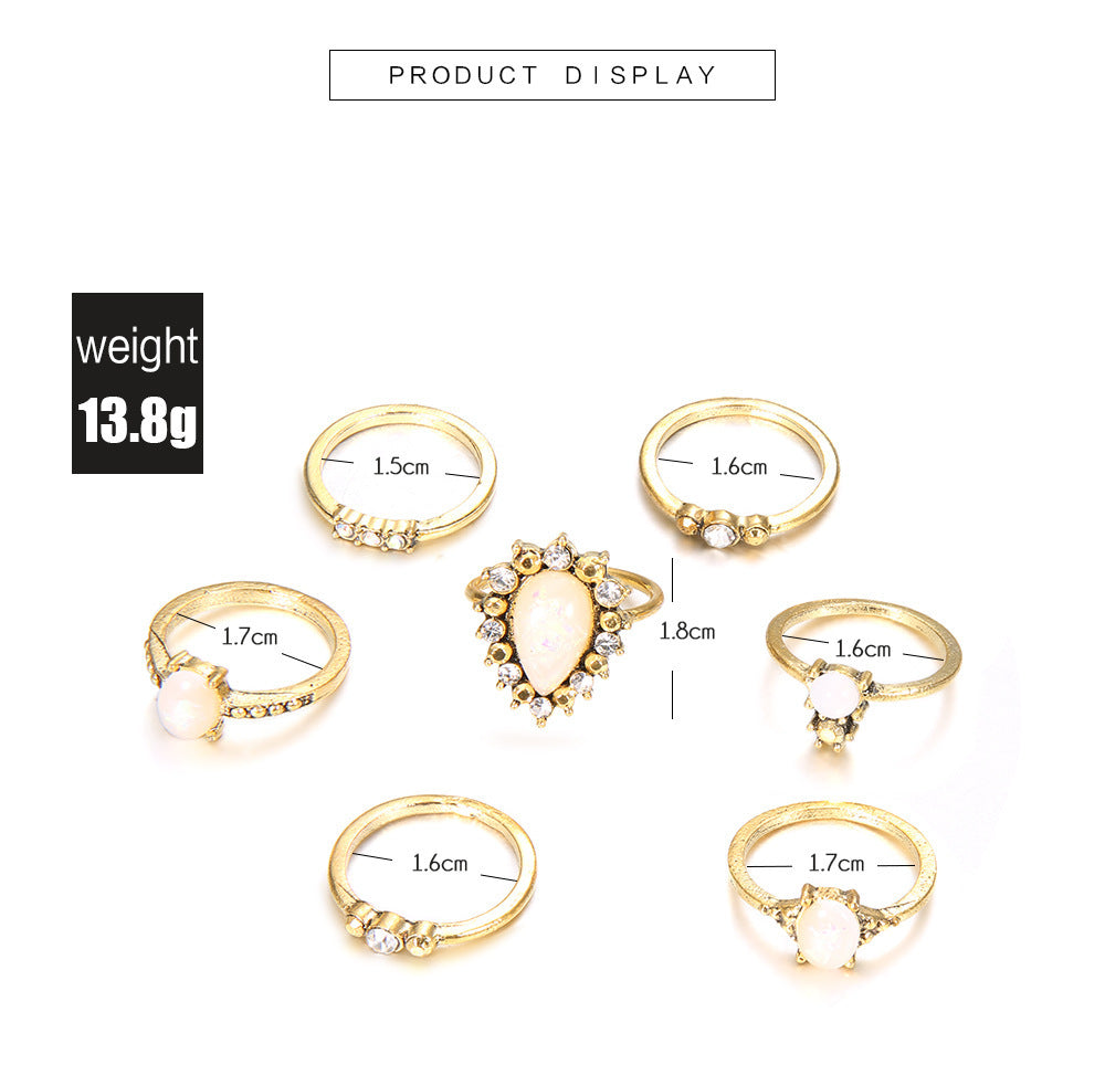 Brilliant Flash Diamond Australian Baby Stone Water Drop Shaped Diamond Set 7-Piece Joint Ring Girl