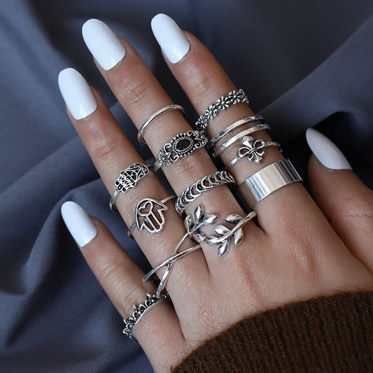 Wind, Leaves, Eyes, Rings, Cross Rings, Plain Rings, Combination Of 12-Piece Rings