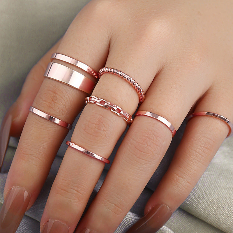 Simple Personality, Double-Layer Twist Chain Joint Rings, Seven-Piece Ring Women