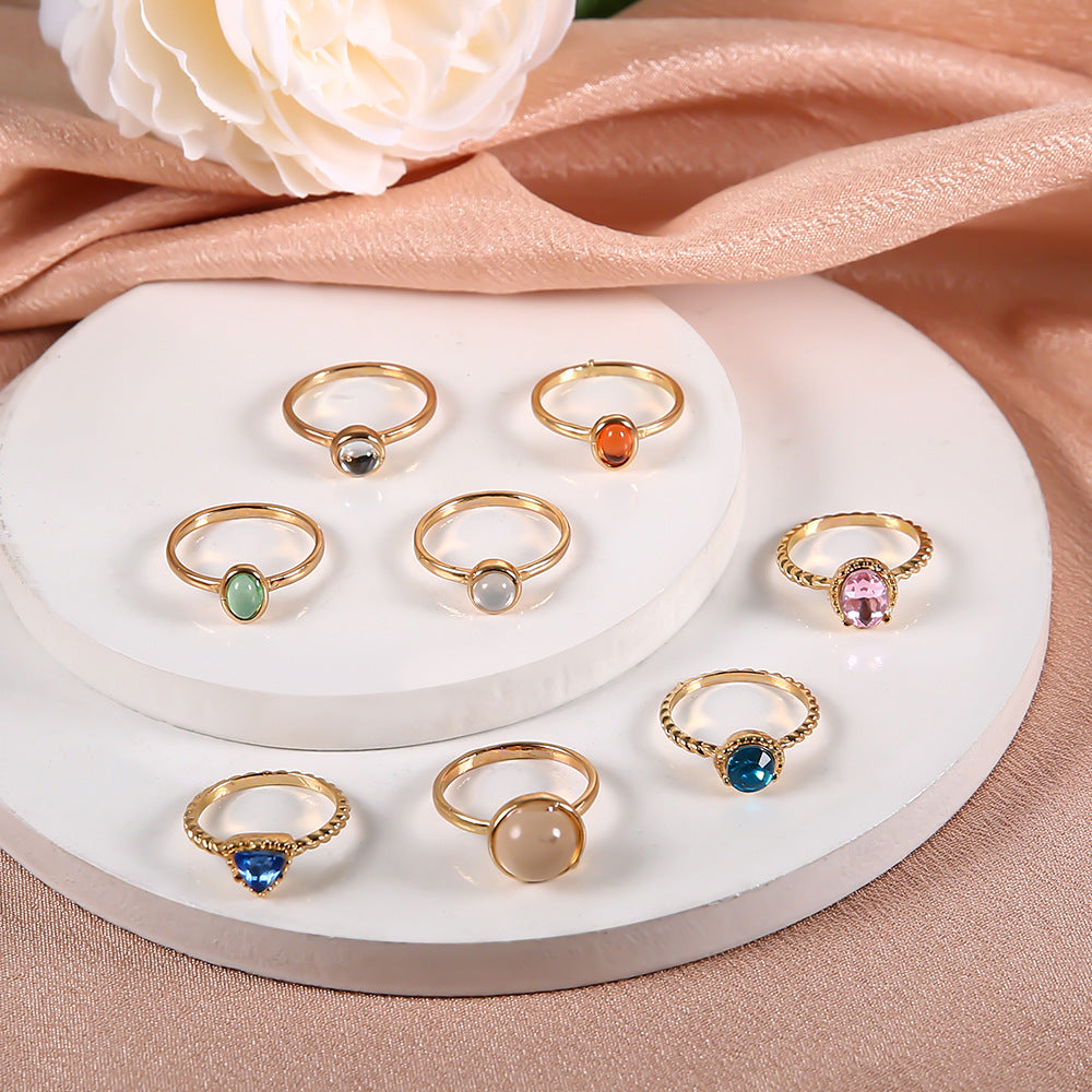 Opal Champagne Multicolor Joint Ring Set Of 8