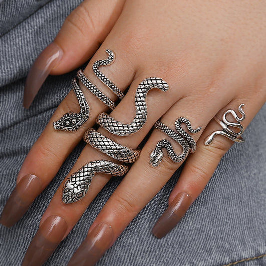 Men'S Snake Ring Punk Snake Exaggerated Four Piece Ring Set