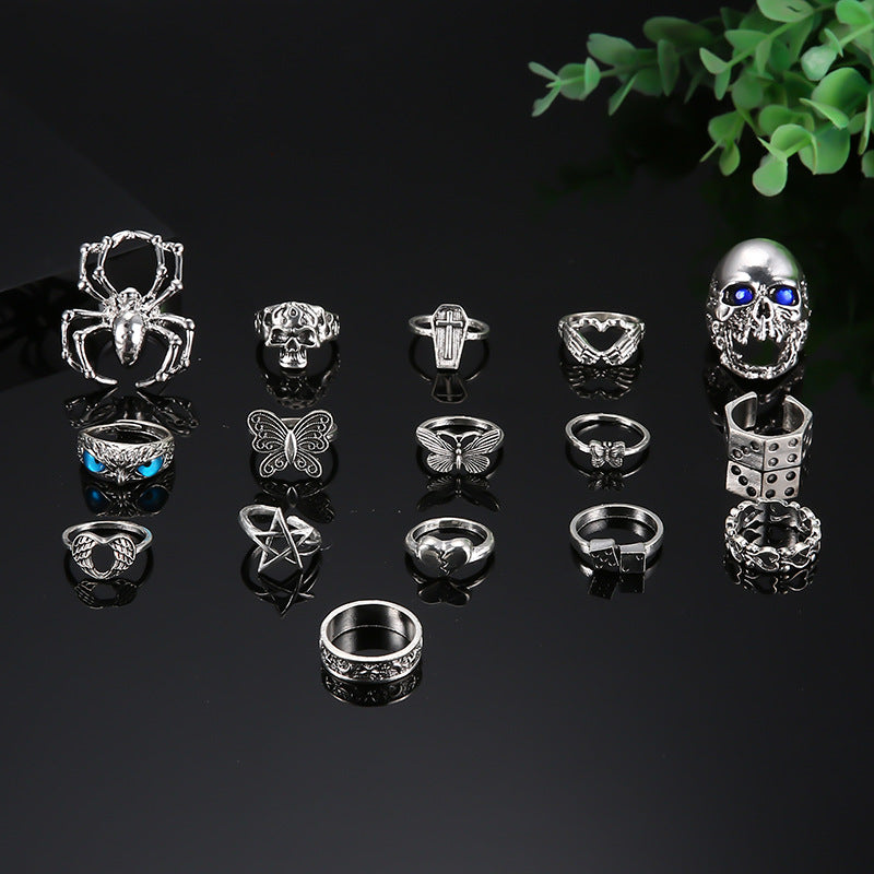 Halloween Skull Spider Animal Ring Set 16 Pieces