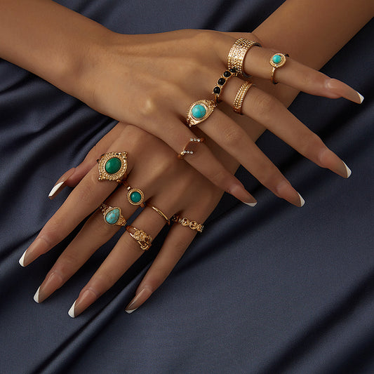 Ring Set Turquoise Personality Rose Set 12-Piece Ring Ring Women