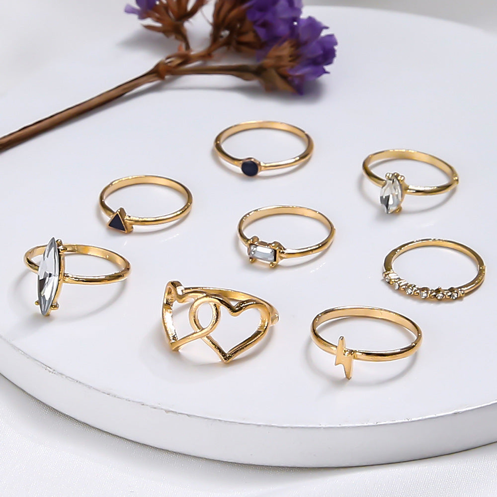 Zircon Ring Bohemian Love Lightning 8-Piece Set Ring Girl