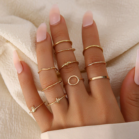 Ring O-Shaped Corrugated Simple Plain Ring Set Of 11 Pieces