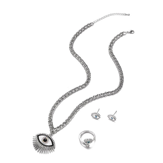 Jewelry Set Wind Demon Eye Necklace Earnail Ring Set Female