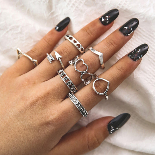 Cat Hollow Out Love Ring Personality Open Arrow 8-Piece Ring Set Female