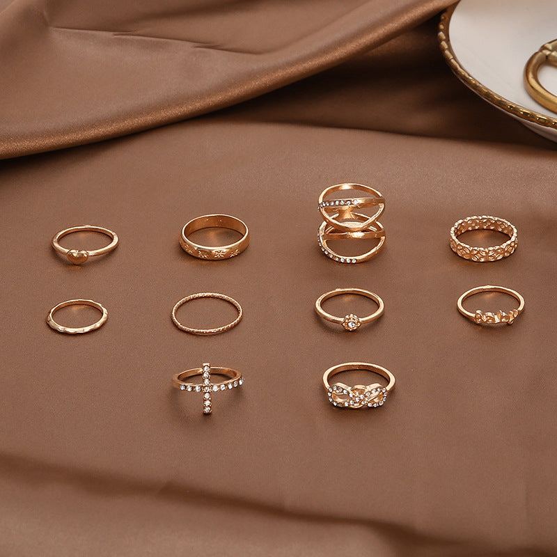 Ring, Rhinestone Cross, 8 Word Love, 11 Piece Ring Set