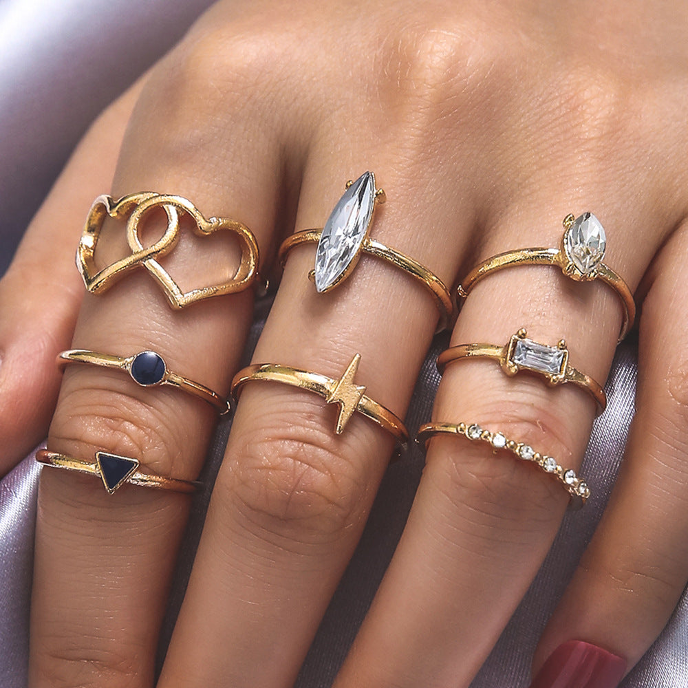 Zircon Ring Bohemian Love Lightning 8-Piece Set Ring Girl