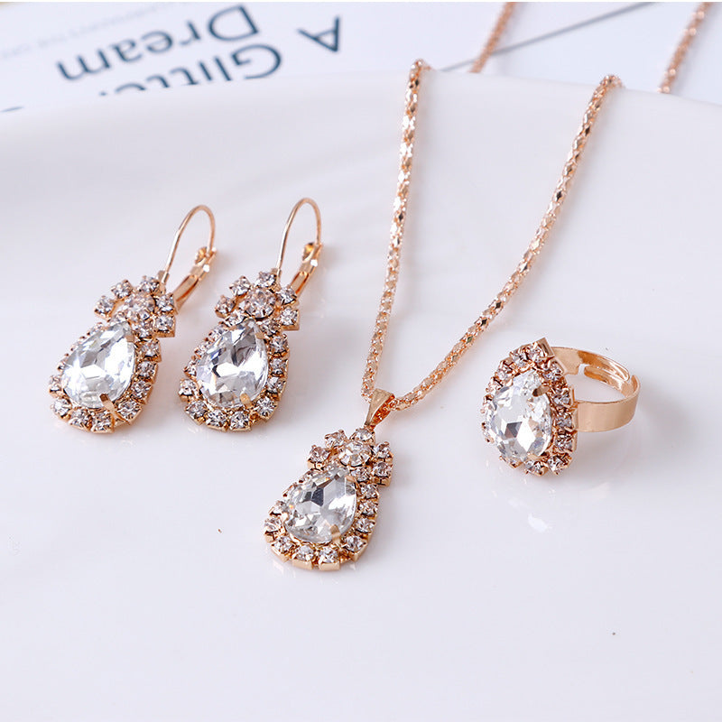 Rhinestone Rhinestone Necklace Earrings Ring Set High-End Lady