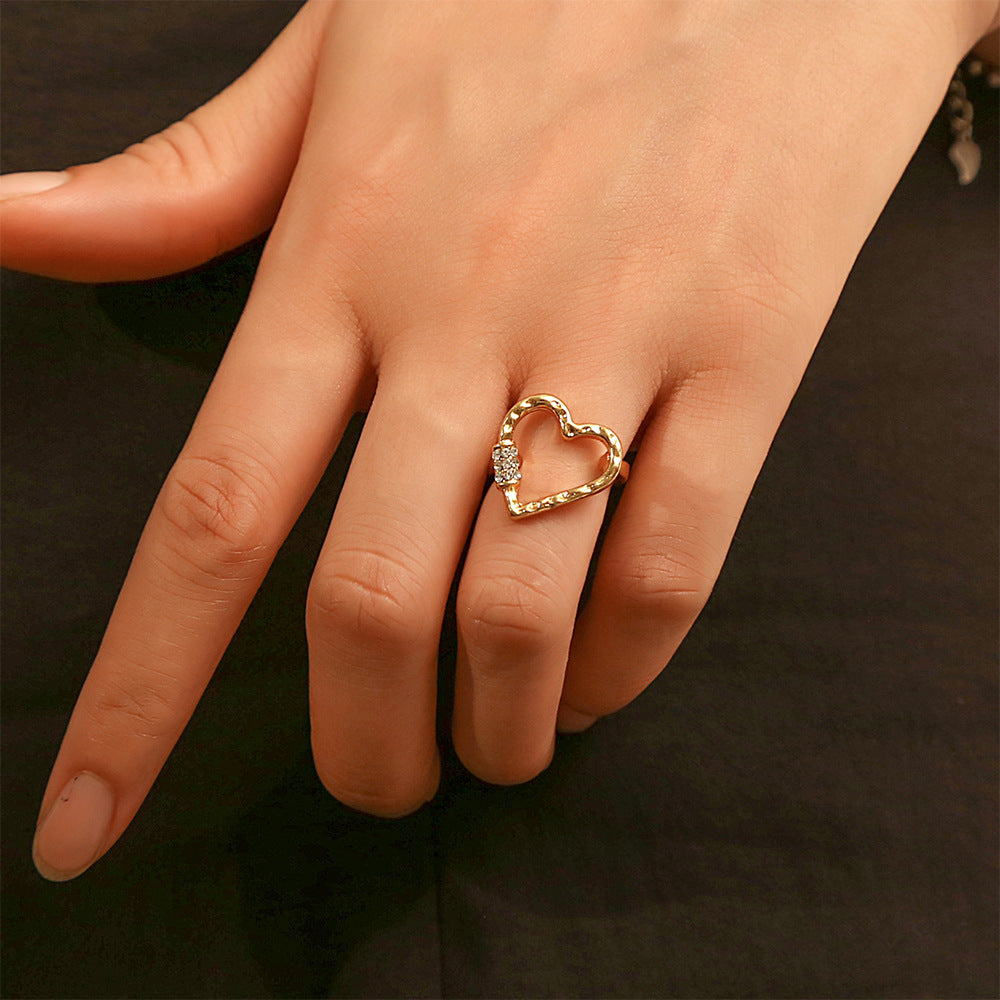 Wind Korean Version Of The Design Texture Diamond Love Ring Female