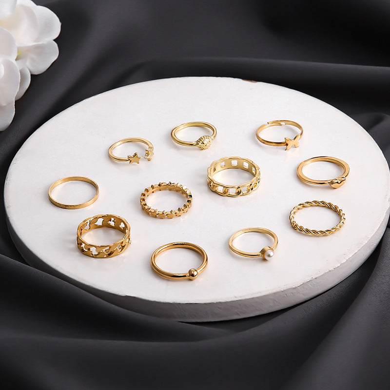 Ring Pearl Butterfly Opening Five Pointed Star Temperament Love 11 Piece Ring Set Female