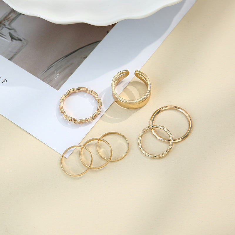 Simple Personality, Double-Layer Twist Chain Joint Rings, Seven-Piece Ring Women