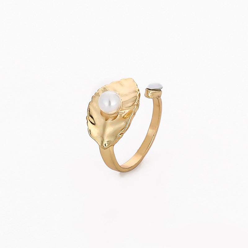 Light And Luxurious Ring, Simple Personality Ring, Female Leaf, Pearl, Forefinger Ring