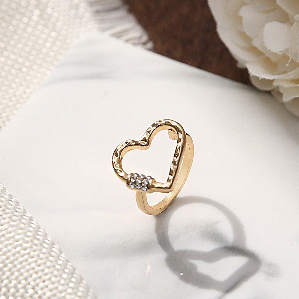 Wind Korean Version Of The Design Texture Diamond Love Ring Female