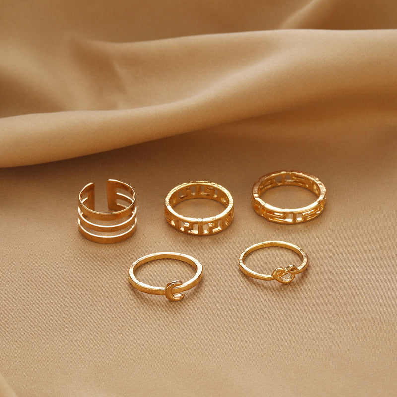 Love Day Ring Openwork Multi-Layer Open Ring Crescent Set 5-Piece Ring Women