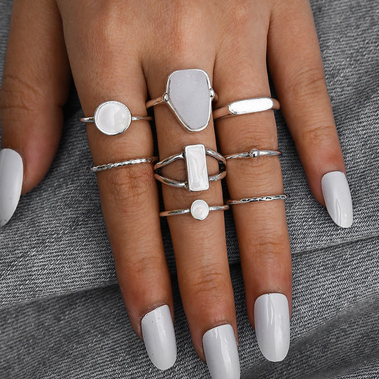 Ring Geometry Opal Cool Wind Niche Design Sense 8-Piece Ring