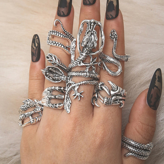 Ring American Drama Medusa Snake Girl Ring Snake Eagle Claw Octopus Combination 8-Piece Ring Set