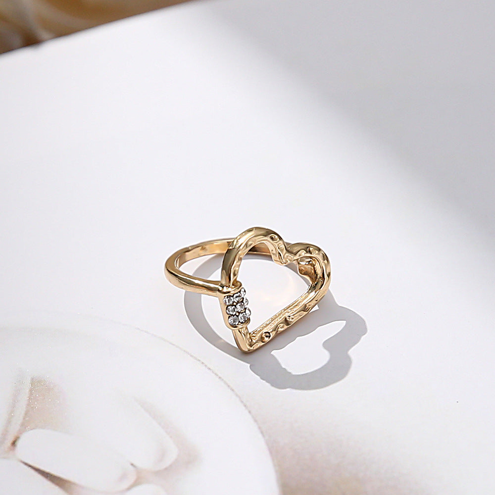 Wind Korean Version Of The Design Texture Diamond Love Ring Female