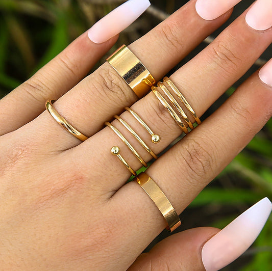 Korea Dongdaemun Geometric Ring Set Small Design Metal Forefinger Ring Personality Joint Ring Girl