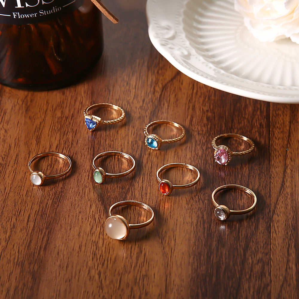 Opal Champagne Multicolor Joint Ring Set Of 8