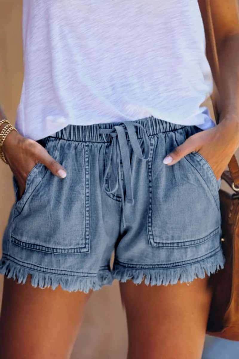 Adjustable Tassel Pockets Design Denim Shorts(3 Colors)