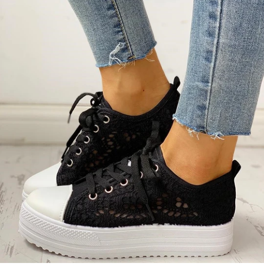 2020 New Fashion Canvas Sneakers Women's Casual Hollow Design Platform Shoes