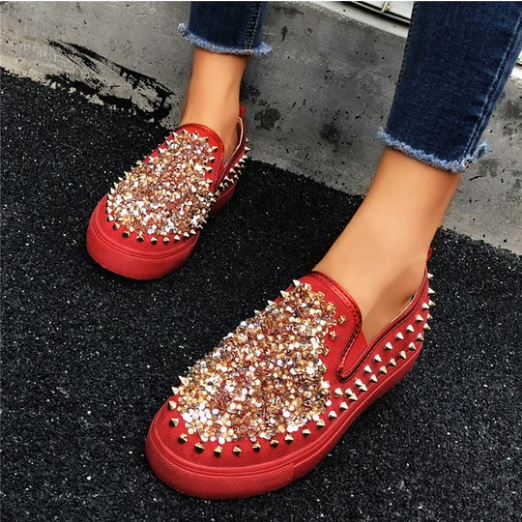 2020 New And Fashional Sneakers Women Daily Fashion Sequin Rivet Slip-on Loafers