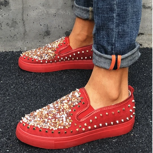 2020 New And Fashional Sneakers Women Daily Fashion Sequin Rivet Slip-on Loafers