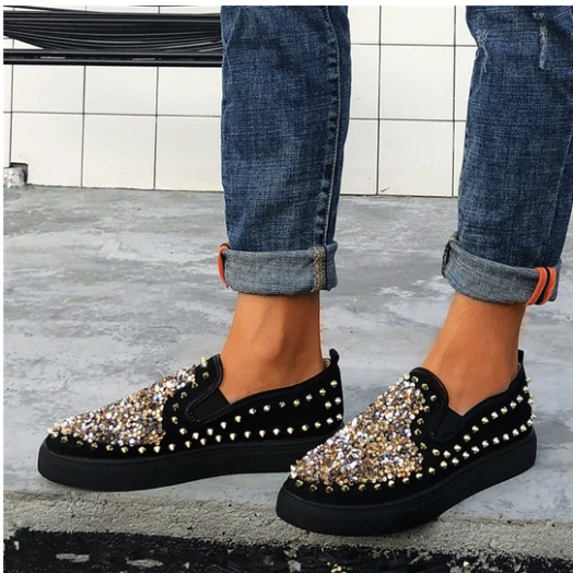 2020 New And Fashional Sneakers Women Daily Fashion Sequin Rivet Slip-on Loafers