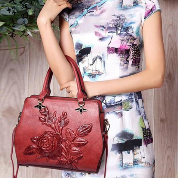 Rose Embroidery Tote Handbag Crossbody Bag