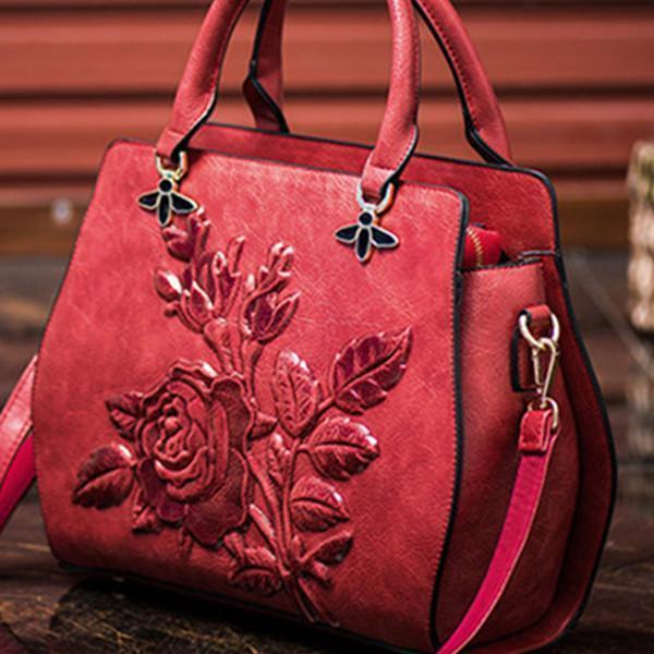 Rose Embroidery Tote Handbag Crossbody Bag