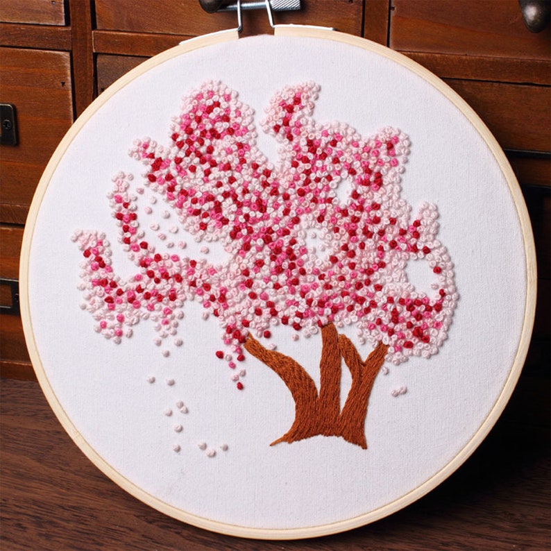 Embroidery Kit For Beginner | Maple , Cherry blossoms Embroidery Kit