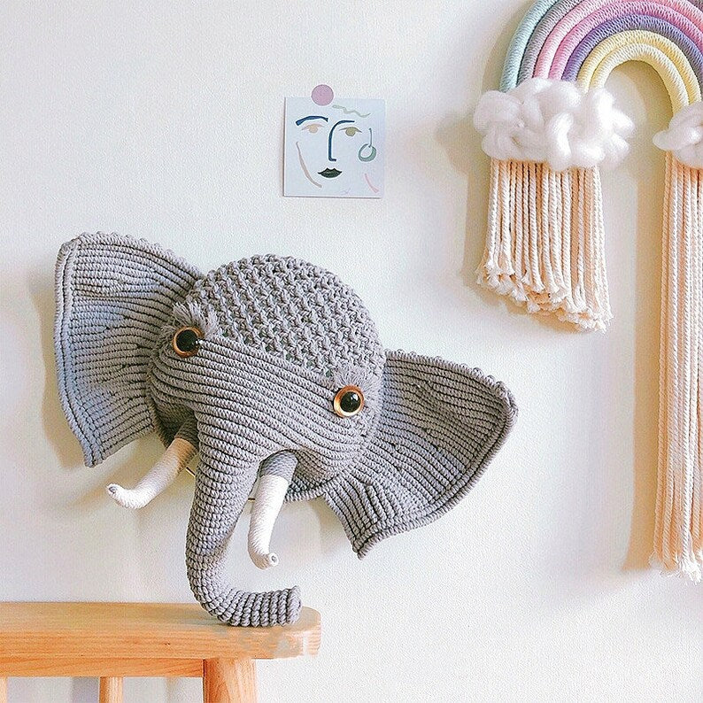 Macrame elephant decor. Macrame wall hanging kit. Craft kits for adults and kids. Bohemian home and wall decor diy kit