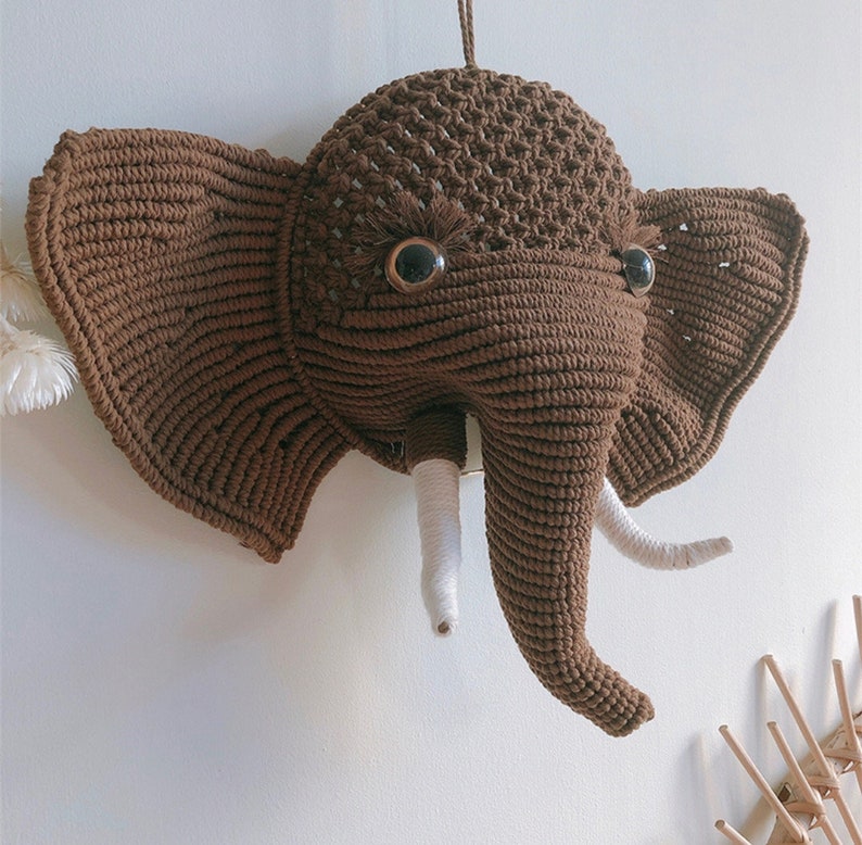 Macrame elephant decor. Macrame wall hanging kit. Craft kits for adults and kids. Bohemian home and wall decor diy kit