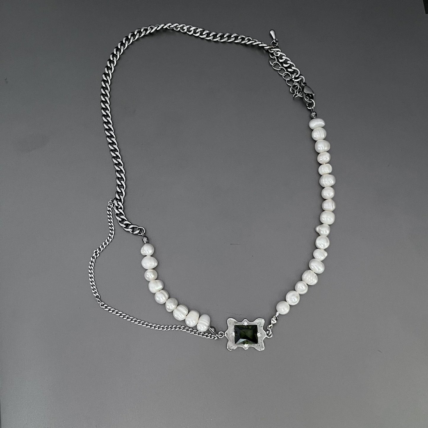 Green Diamond Patchwork Pearl Necklace