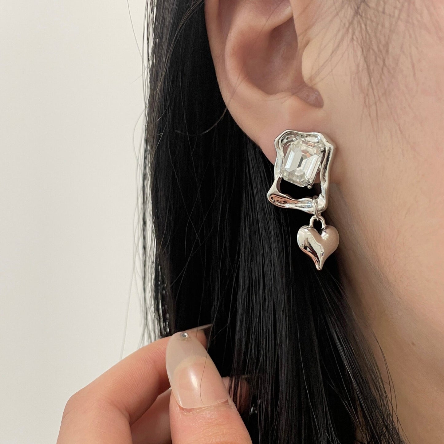 Irregular Ice Style Earrings and Ear Clip with Pendant