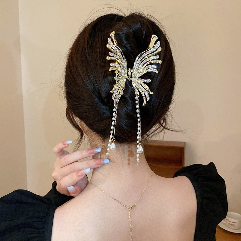 Skeleton Butterfly Tassel Claw Clip