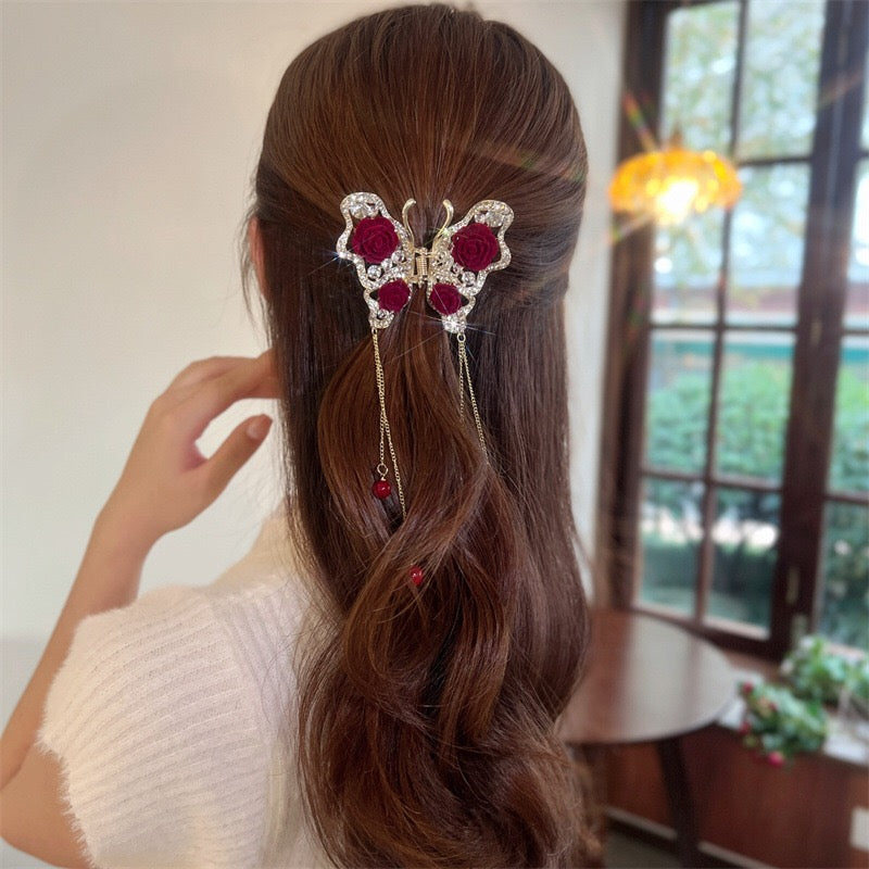 Rose butterfly claw clip