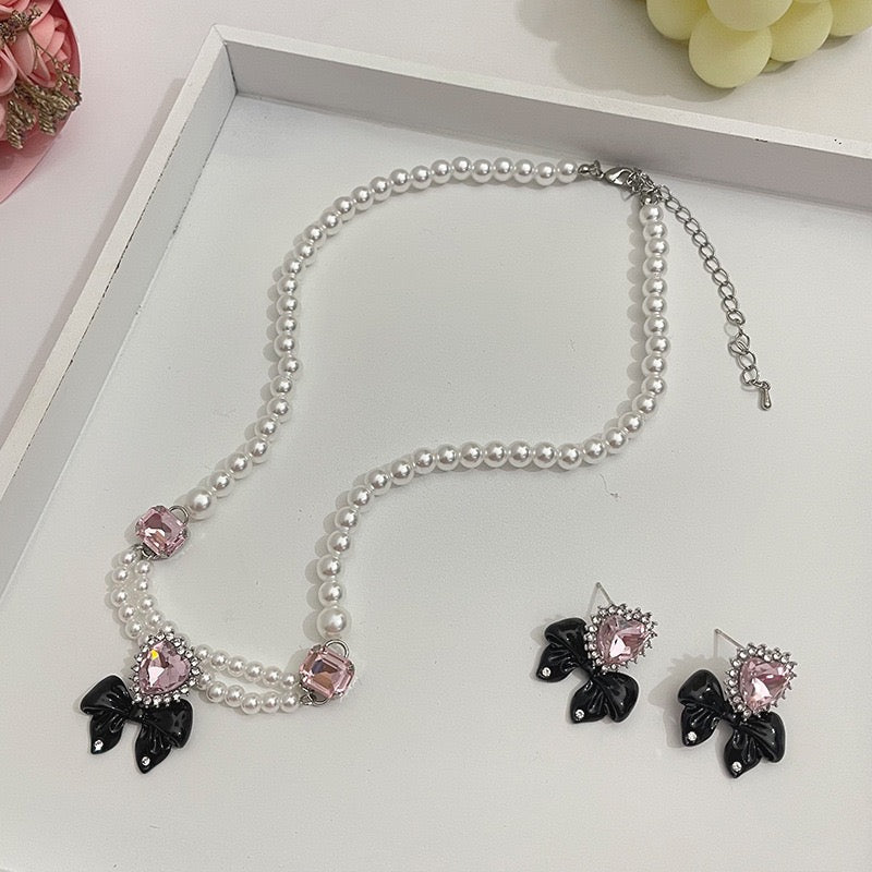 Loving Heart Bow Necklace & Earrings