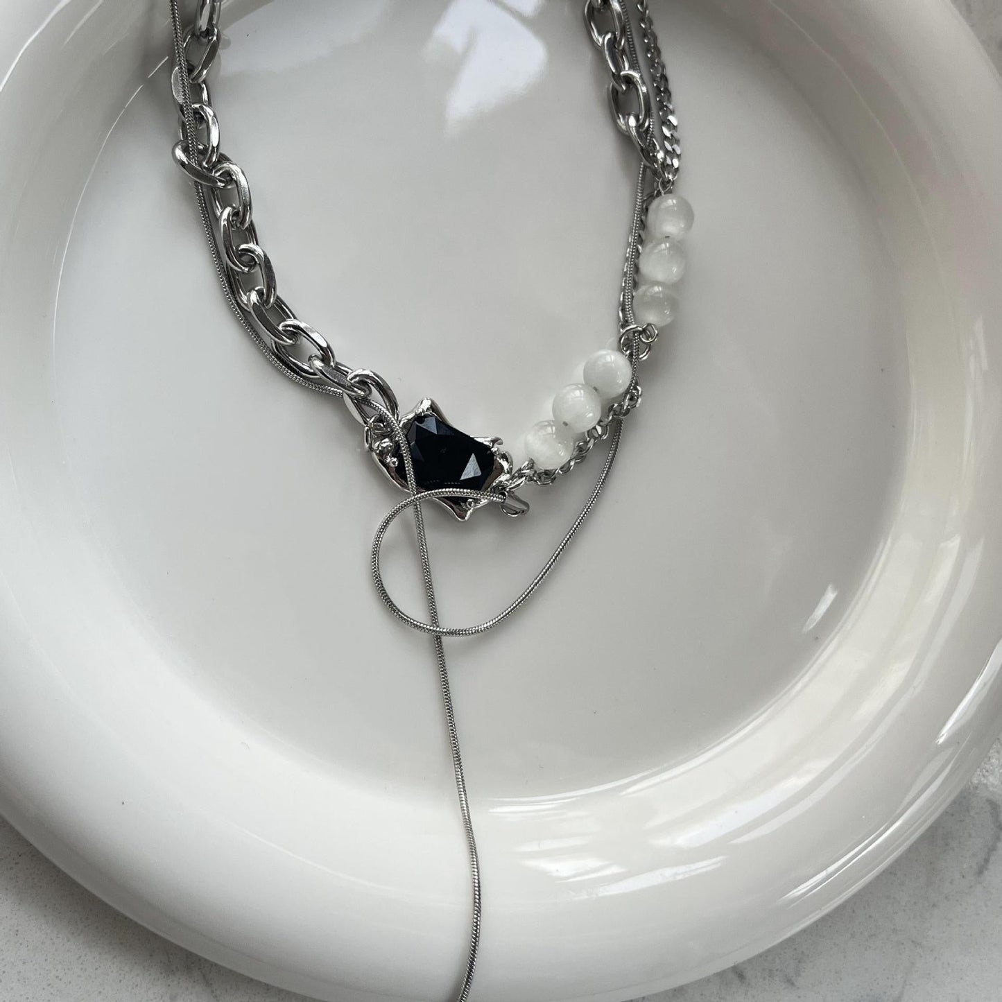 Black Diamond Patchwork Necklace