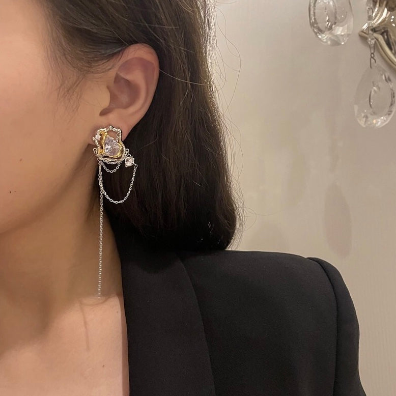 Contrasting Tassel Earrings and Ear Clip