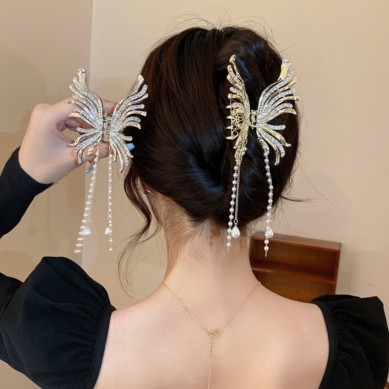 Skeleton Butterfly Tassel Claw Clip