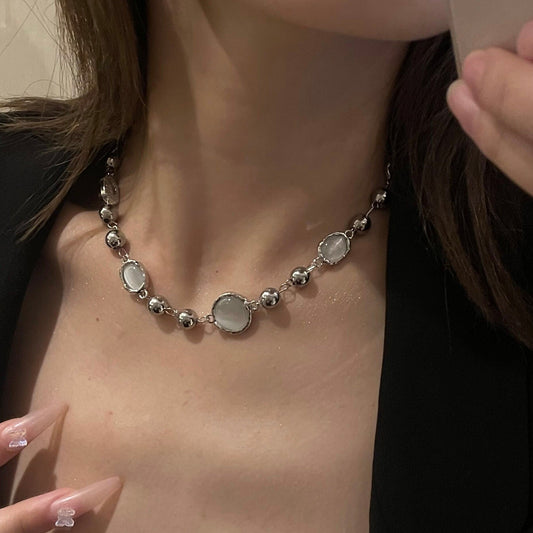 Irregular Silver Pearl Necklace