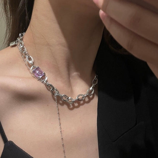 Purple Zircon Silver Necklace