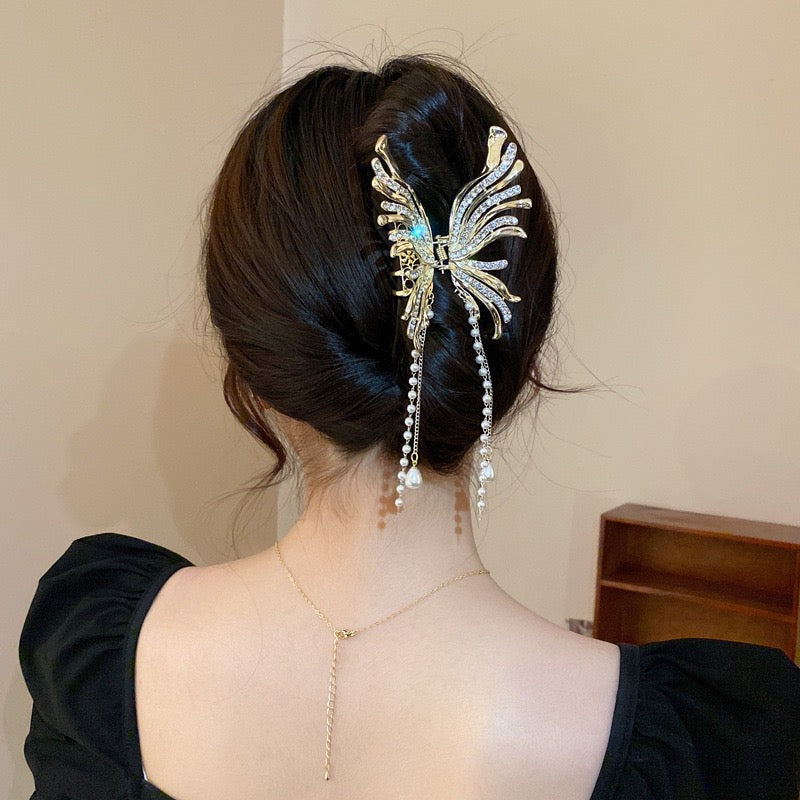 Skeleton Butterfly Tassel Claw Clip