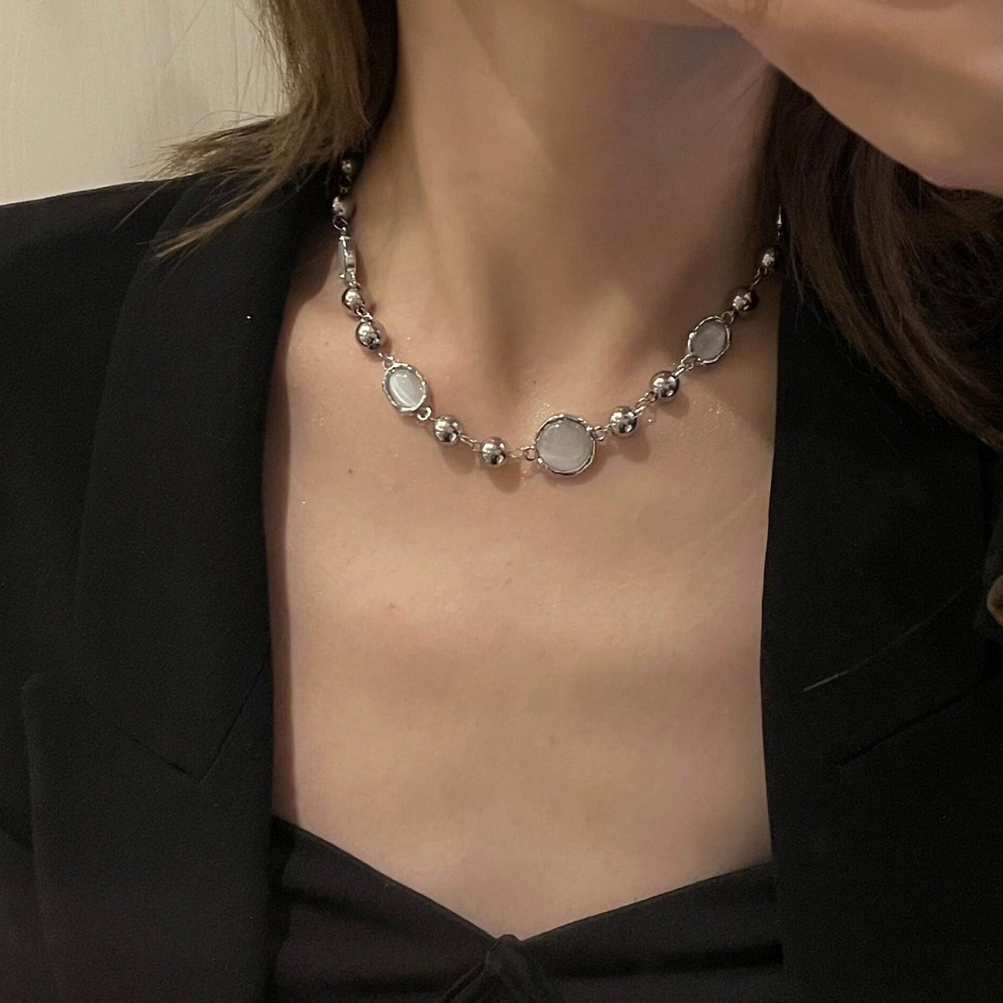 Irregular Silver Pearl Necklace